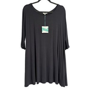 Umgee Round‎ Neck 3/4 Sleeves Swing Dress Dark Gray Medium NWT